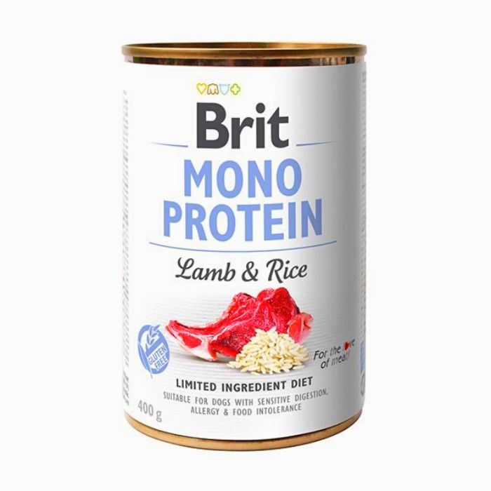 Lata Brit Mono protein lamb and rice 400 gramos